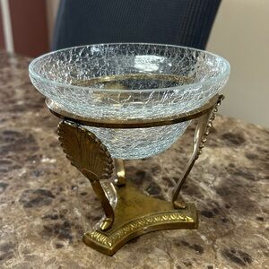 Vintage crackle Glass and solid Brass Decorative Bowl potpourri/candle/vase